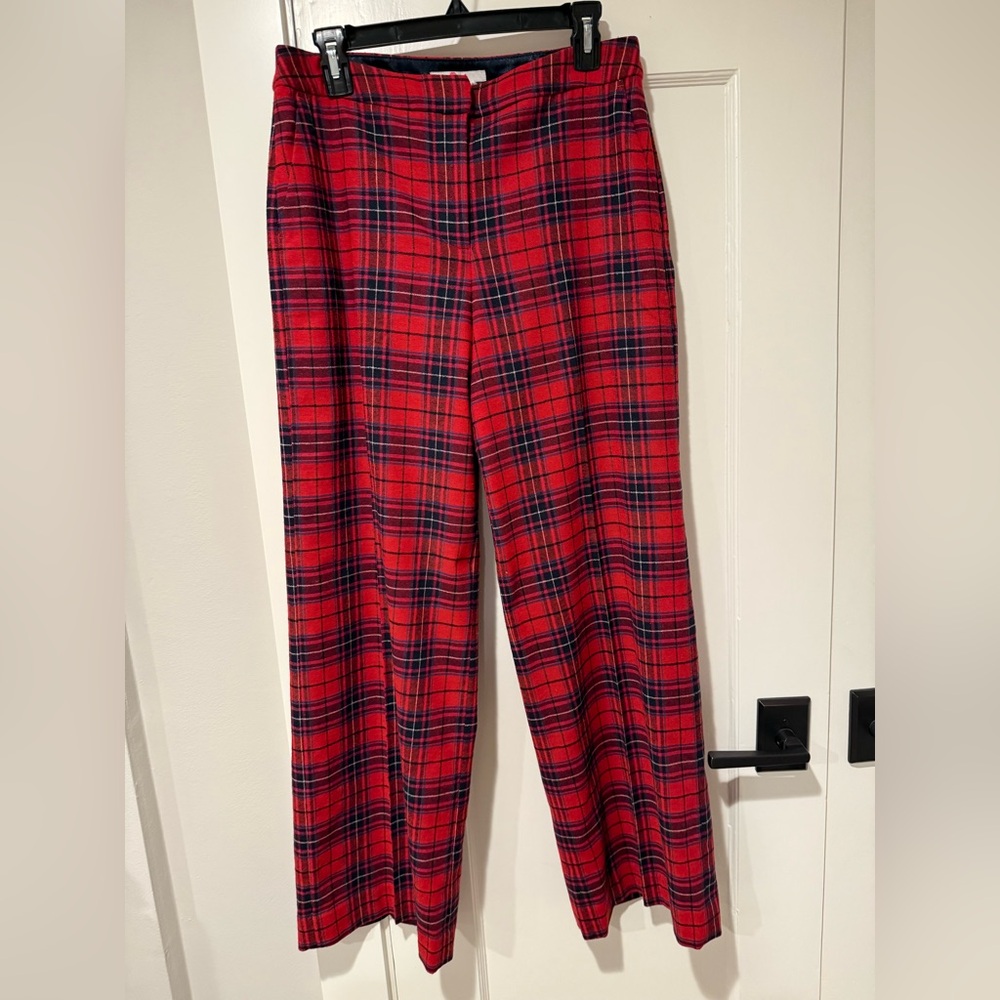 Boden Red and Black Plaid Wide Leg Pants